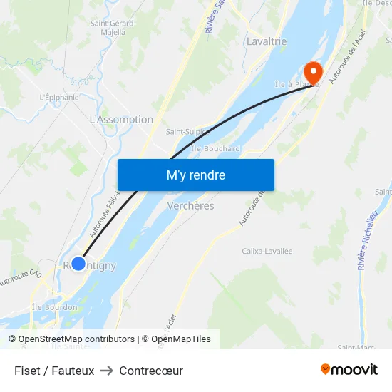 Fiset / Fauteux to Contrecœur map