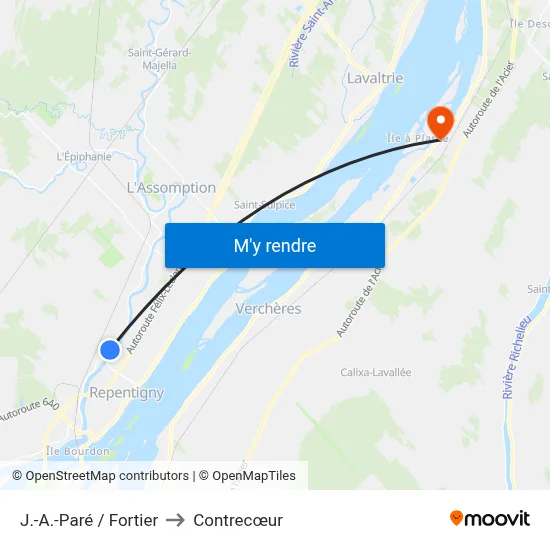 J.-A.-Paré / Fortier to Contrecœur map