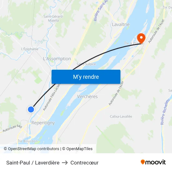 Saint-Paul / Laverdière to Contrecœur map