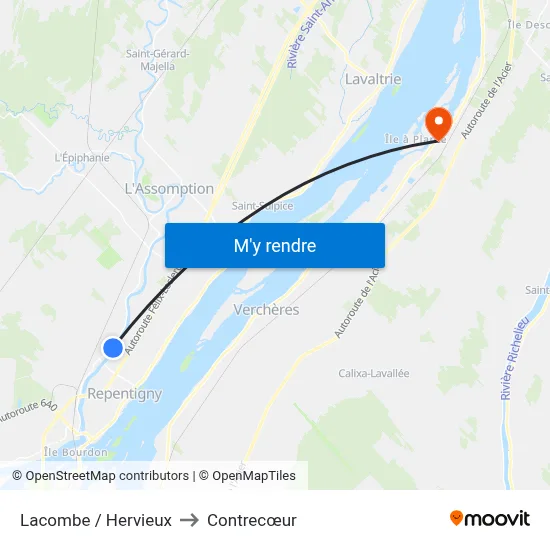 Lacombe / Hervieux to Contrecœur map