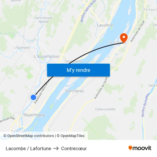 Lacombe / Lafortune to Contrecœur map