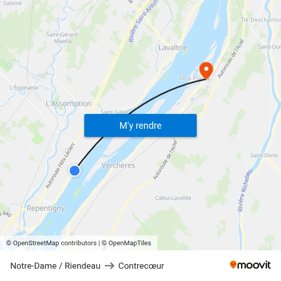 Notre-Dame / Riendeau to Contrecœur map
