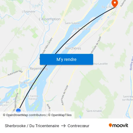Sherbrooke / Du Tricentenaire to Contrecœur map