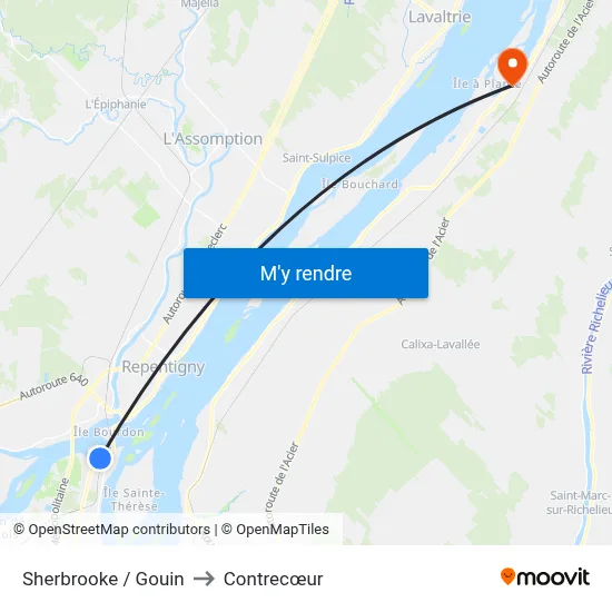 Sherbrooke / Gouin to Contrecœur map