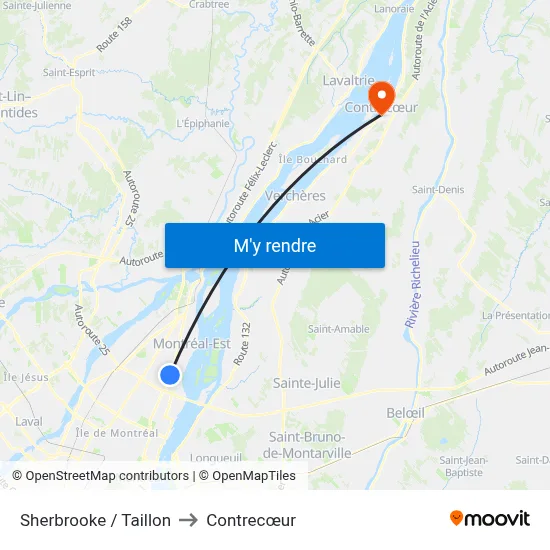 Sherbrooke / Taillon to Contrecœur map