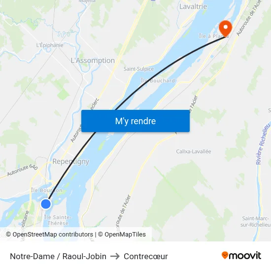 Notre-Dame / Raoul-Jobin to Contrecœur map