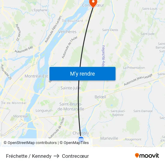 Fréchette / Kennedy to Contrecœur map