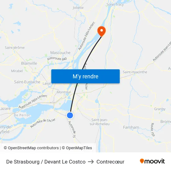 De Strasbourg / Devant Le Costco to Contrecœur map