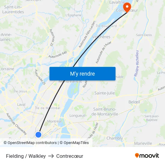 Fielding / Walkley to Contrecœur map