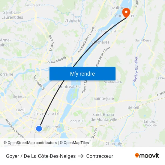 Goyer / De La Côte-Des-Neiges to Contrecœur map