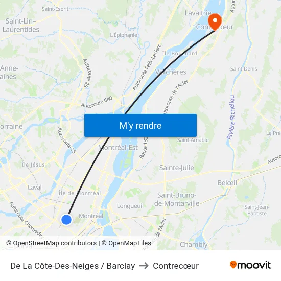 De La Côte-Des-Neiges / Barclay to Contrecœur map