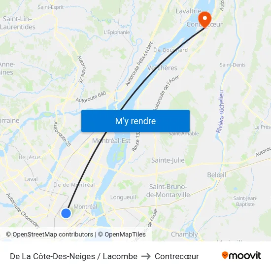 De La Côte-Des-Neiges / Lacombe to Contrecœur map