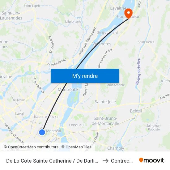 De La Côte-Sainte-Catherine / De Darlington to Contrecœur map