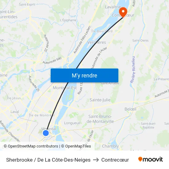Sherbrooke / De La Côte-Des-Neiges to Contrecœur map