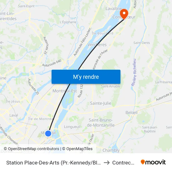 Station Place-Des-Arts (Pr.-Kennedy/Bleury) to Contrecœur map