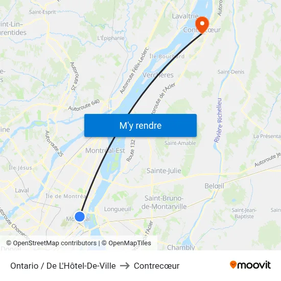 Ontario / De L'Hôtel-De-Ville to Contrecœur map