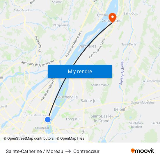 Sainte-Catherine / Moreau to Contrecœur map
