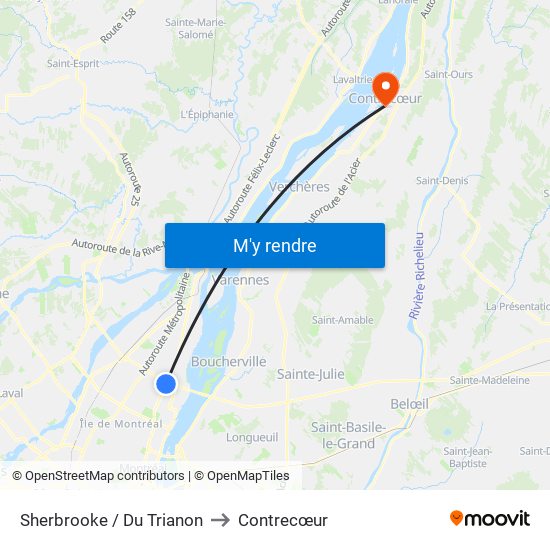 Sherbrooke / Du Trianon to Contrecœur map
