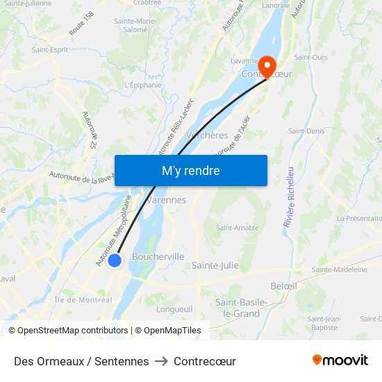 Des Ormeaux / Sentennes to Contrecœur map