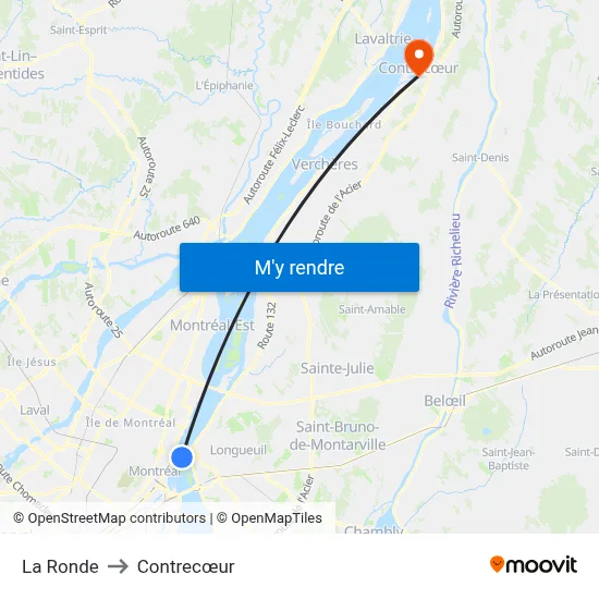 La Ronde to Contrecœur map