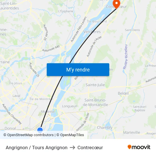 Angrignon / Tours Angrignon to Contrecœur map