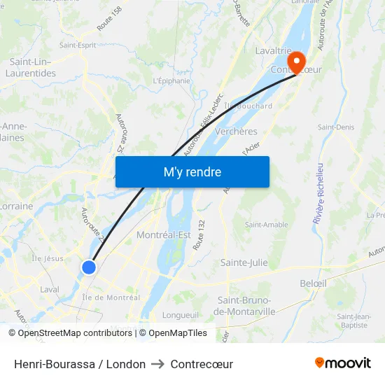 Henri-Bourassa / London to Contrecœur map