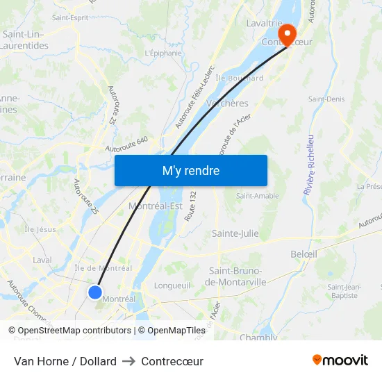 Van Horne / Dollard to Contrecœur map