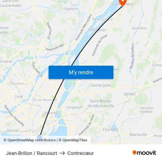 Jean-Brillon / Rancourt to Contrecœur map