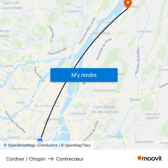 Cordner / Chopin to Contrecœur map