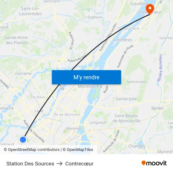 Station Des Sources to Contrecœur map