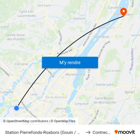 Station Pierrefonds-Roxboro (Gouin / Meighen) to Contrecœur map