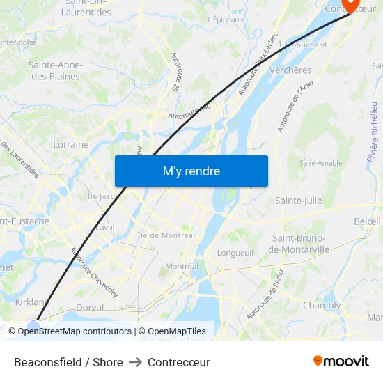 Beaconsfield / Shore to Contrecœur map