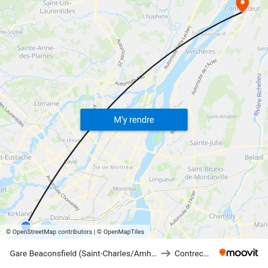 Gare Beaconsfield (Saint-Charles/Amherst) to Contrecœur map