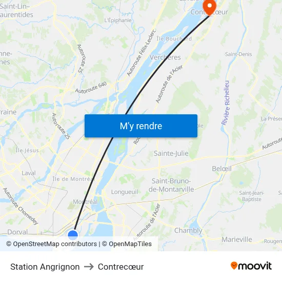 Station Angrignon to Contrecœur map