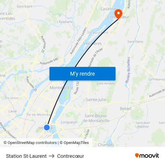 Station St-Laurent to Contrecœur map