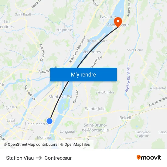 Station Viau to Contrecœur map
