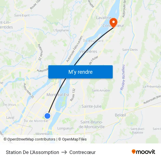 Station De L'Assomption to Contrecœur map