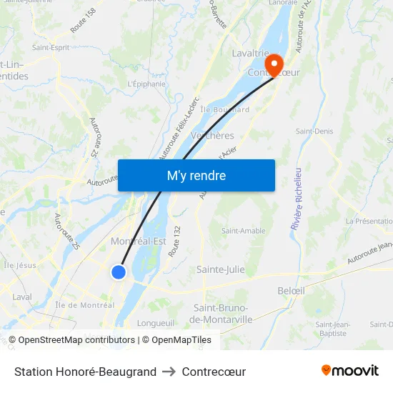 Station Honoré-Beaugrand to Contrecœur map
