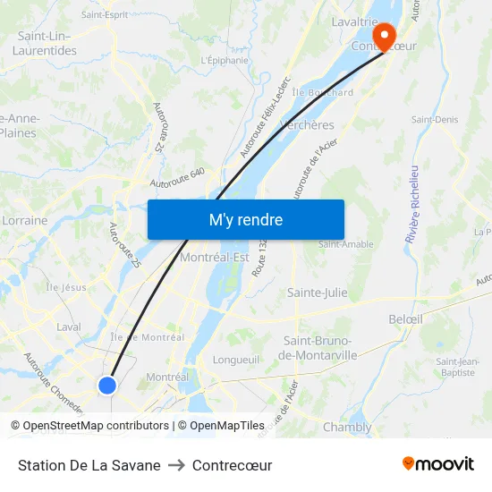 Station De La Savane to Contrecœur map