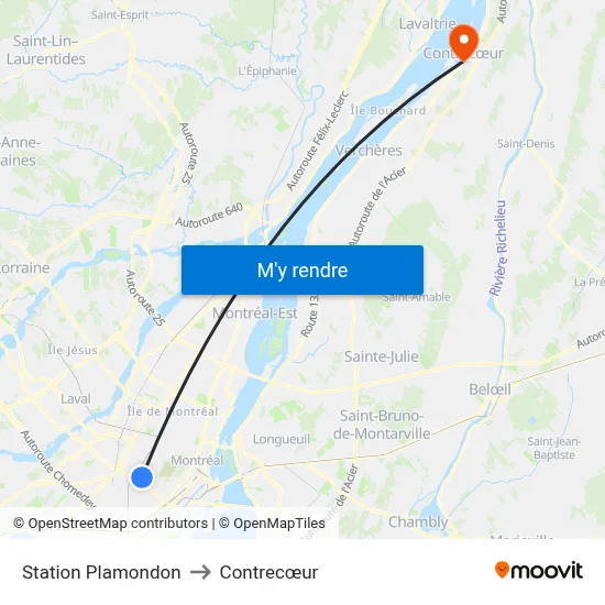 Station Plamondon to Contrecœur map