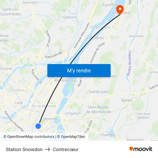 Station Snowdon to Contrecœur map