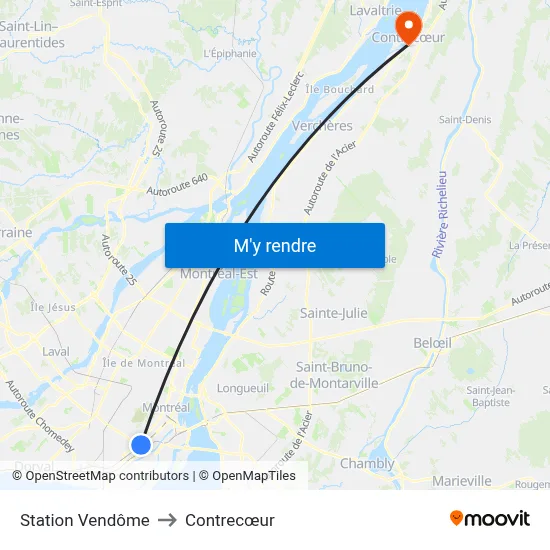 Station Vendôme to Contrecœur map