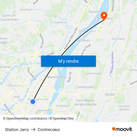 Station Jarry to Contrecœur map
