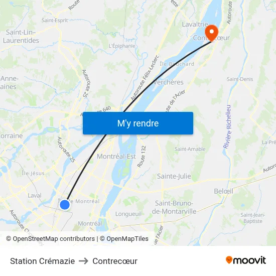 Station Crémazie to Contrecœur map