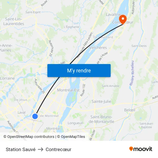 Station Sauvé to Contrecœur map