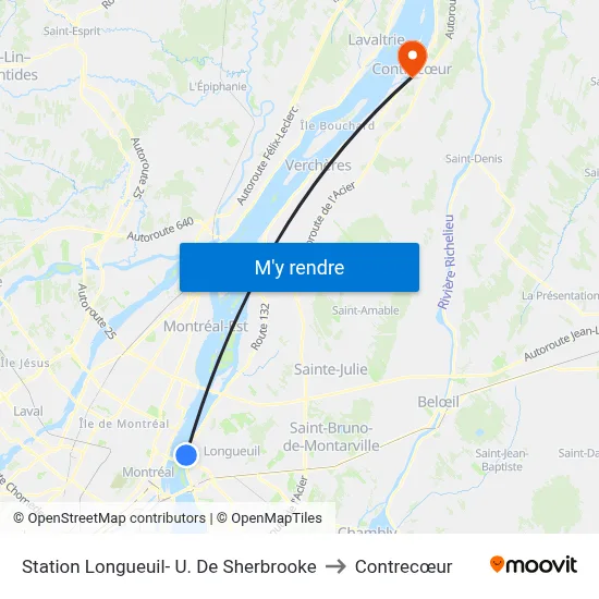 Station Longueuil- U. De Sherbrooke to Contrecœur map
