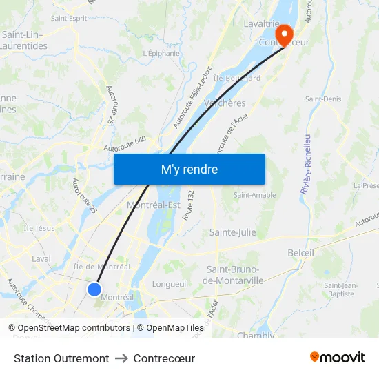 Station Outremont to Contrecœur map