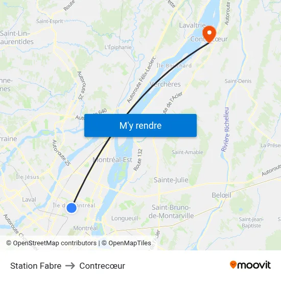 Station Fabre to Contrecœur map
