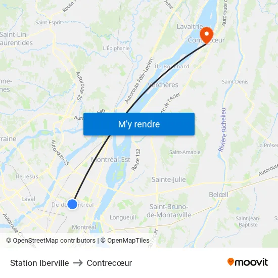 Station Iberville to Contrecœur map