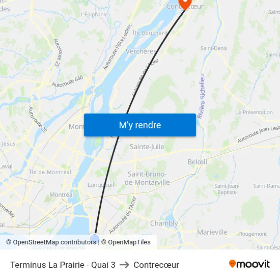 Terminus La Prairie - Quai 3 to Contrecœur map